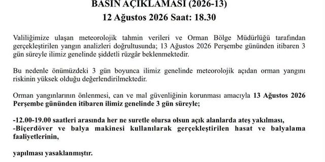 Çanakkale Valiliğinden Yangın Alarmı: Ateş Yakmak ve Hasat Yapmak Yasaklandı!