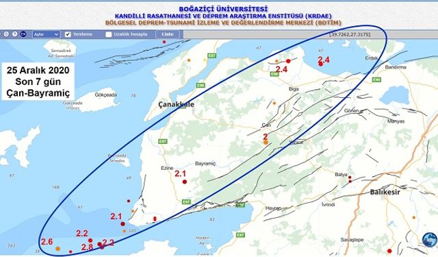 Çanakkale'de 1 Hafta 2'den Büyük 8 Deprem Meydana Geldi