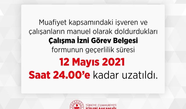 İşyerinden alınan çalışma izni belgelerinin süresi uzatıldı