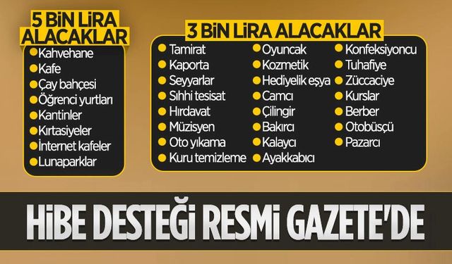 Esnafa hibe desteği Resmi Gazete'de yayımlandı