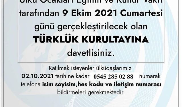 Ülkü Ocakları Türk Gençliği Büyük Kurultayı düzenleyecek